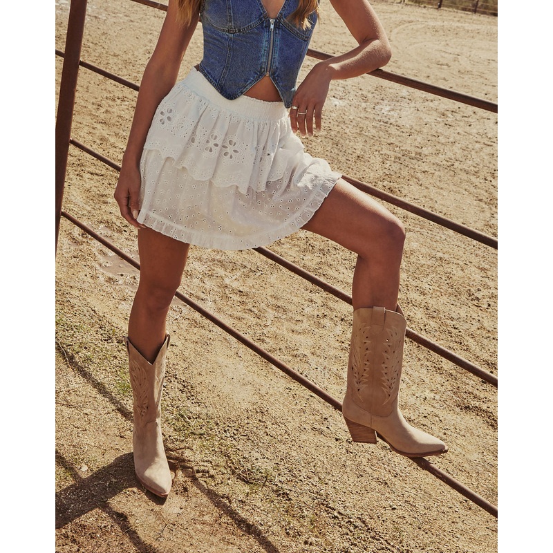 Arnell Laser Cut Western Boot Beige 6