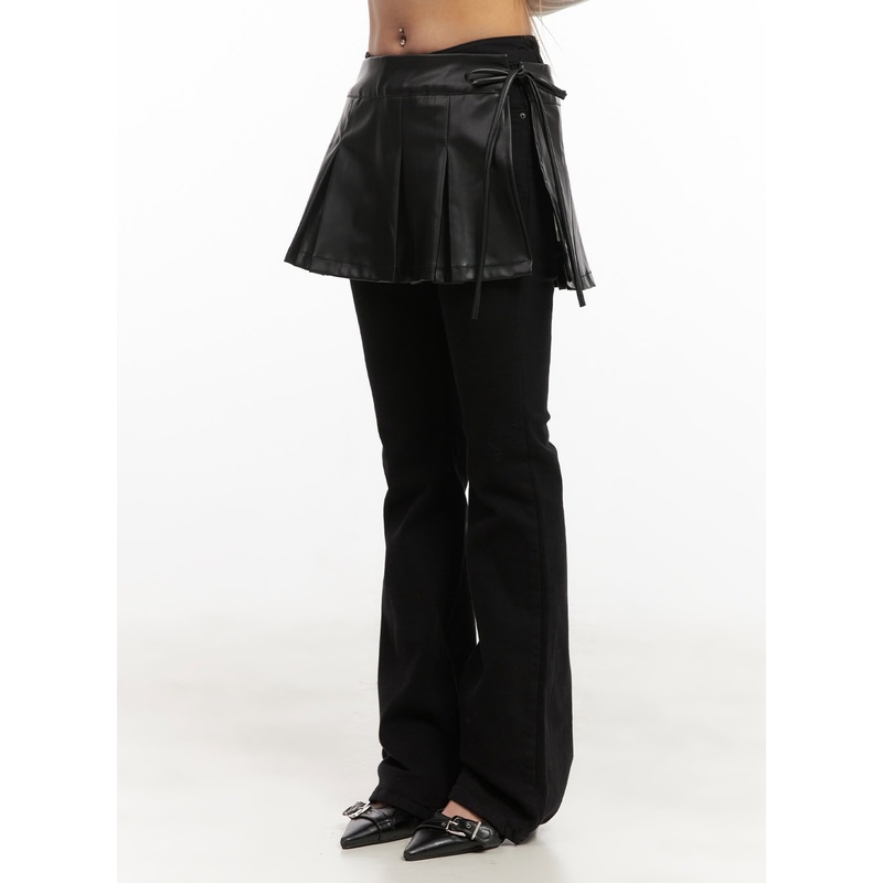 Faux Leather Pleated Wrap Mini Skirt CJ508 Black S/M
