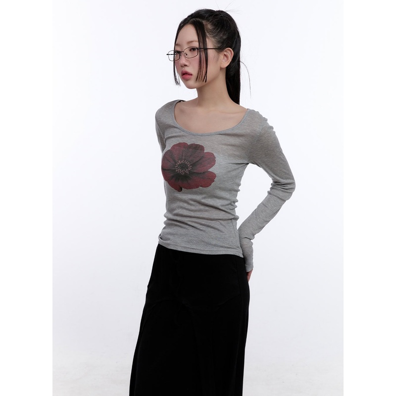 Floral Graphic Slim-Fit Top CJ511 Gray S/M