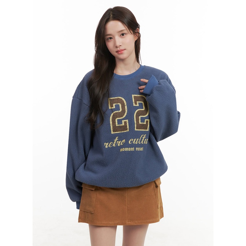 Fuzzy Oversized Crew-Neck Sweatshirt IJ510 Blue S/M