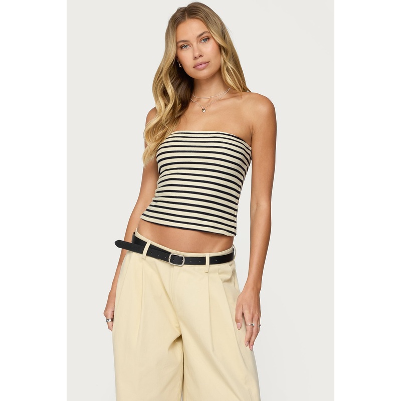 Odora Striped Tube Top CREAM AND NAVY XS