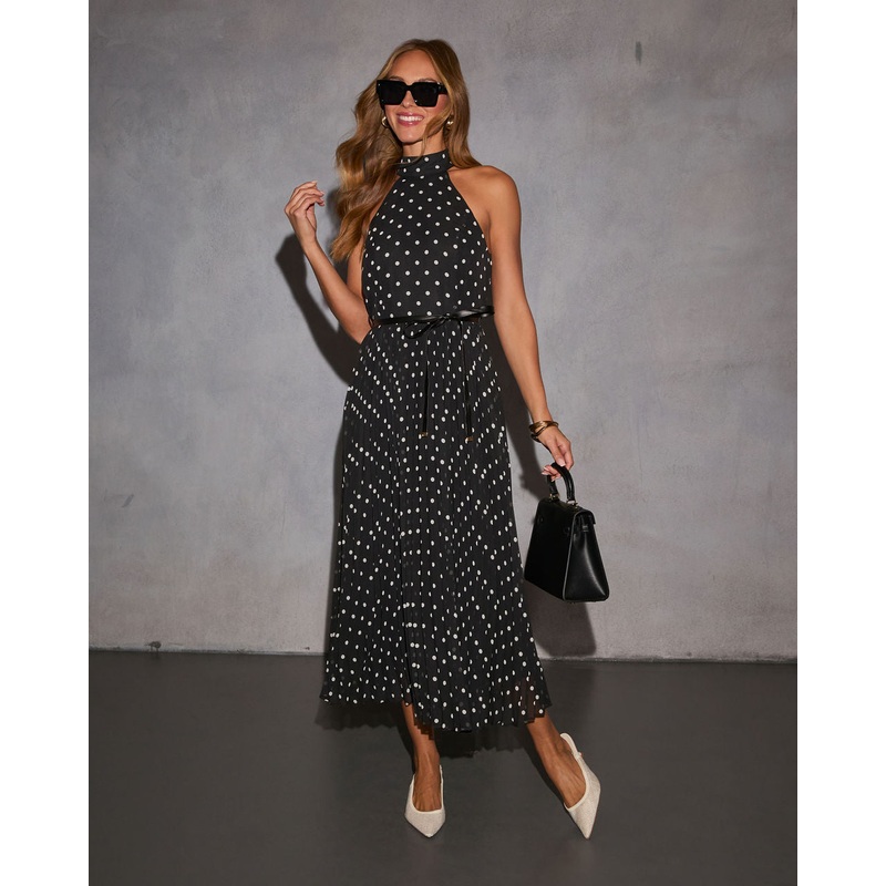 Stolen Affair Polkadot Halterneck Midi Dress Black/White XS