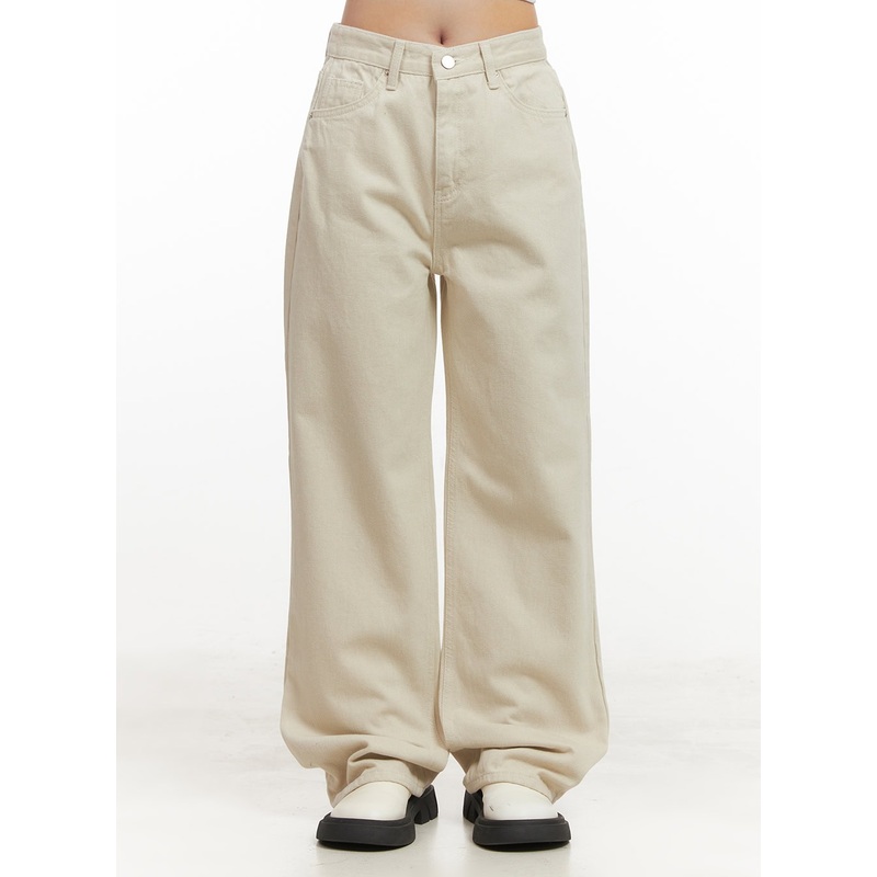 Fleece-Lined Wide-Leg Trousers CJ515 Light beige S