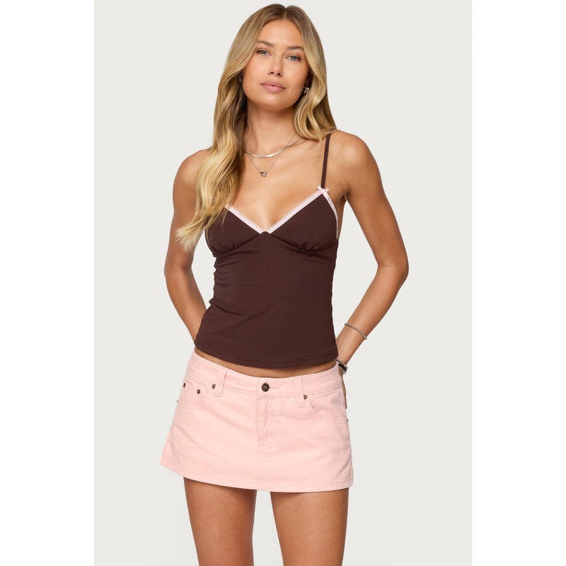 Ruelle Contrast Frill Tank Top BROWN XS