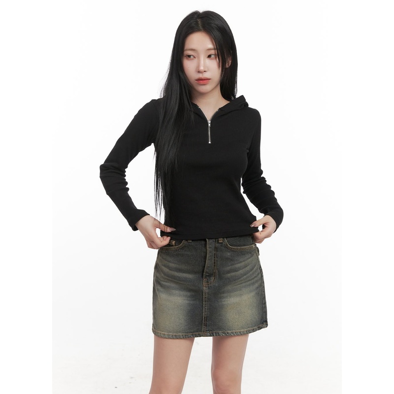 Slim-Fit Back Graphic Half-Zip Hoodie CJ517 Black S/M