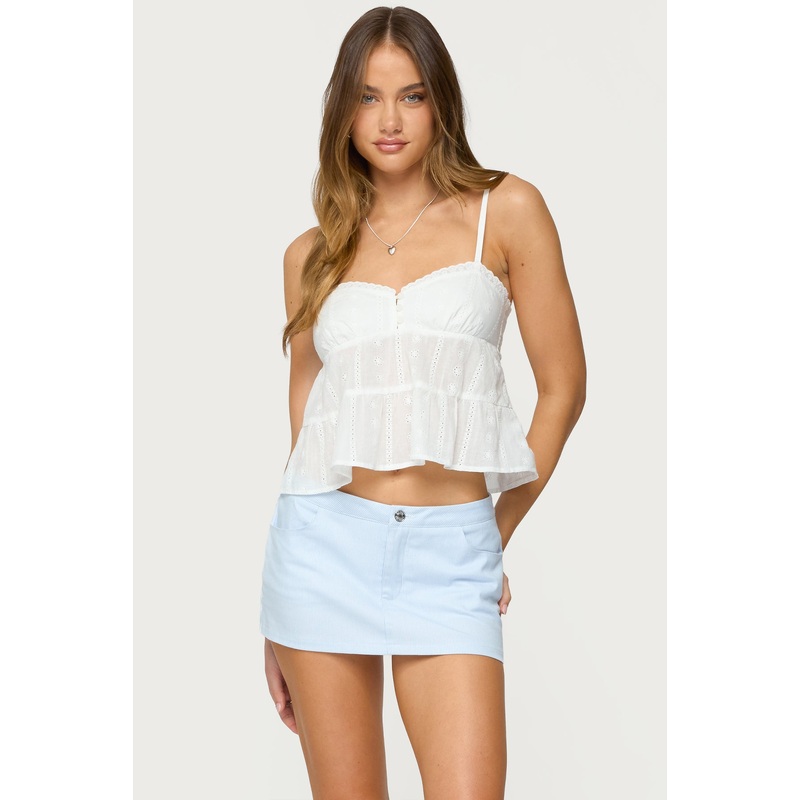 Tamora Eyelet Babydoll Tank Top WHITE XS