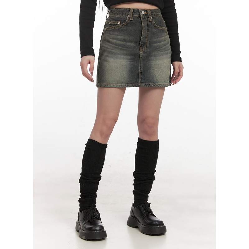 Washed Denim Mini Skirt CJ517 Dark blue S