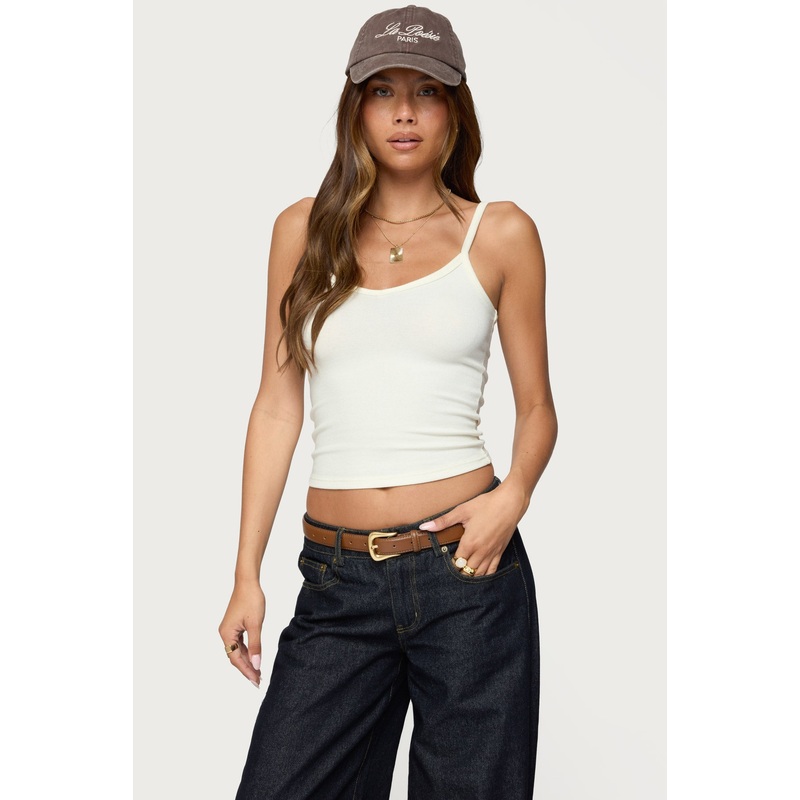 Aspyn V Neck Ribbed Tank Top CREAM XS