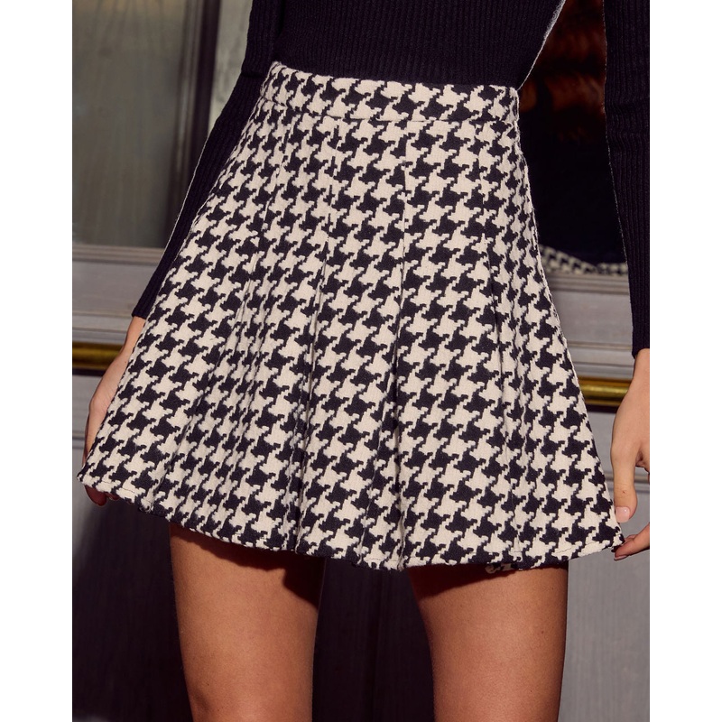 Kenzey Houndstooth Mini Skirt Black/White XS