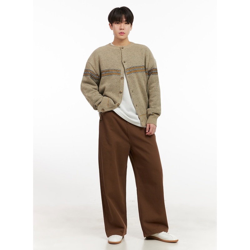 Men’s Comfortable Wide-Fit Solid Color Pants IJ517 Brown S