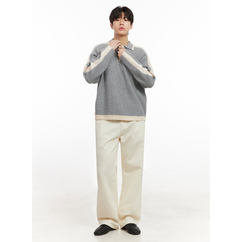 Men’s Cotton Wide-Fit Trousers (Light beige) IJ517 Light beige S