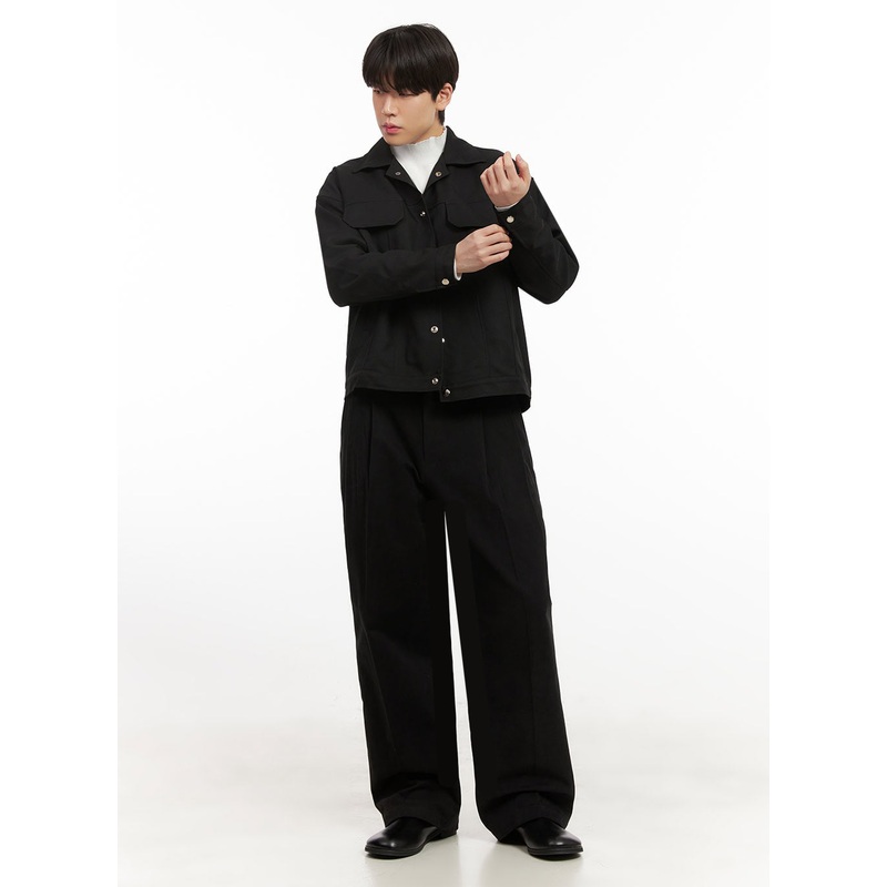 Men’s Fleece Lined Wide-Fit Pintuck Pants IJ517 Black M