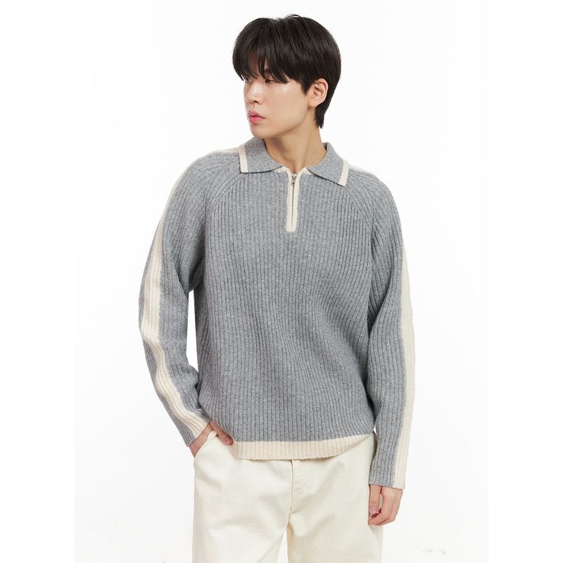 Men’s Soft Touch Collared Sweater IJ517 Gray M/L