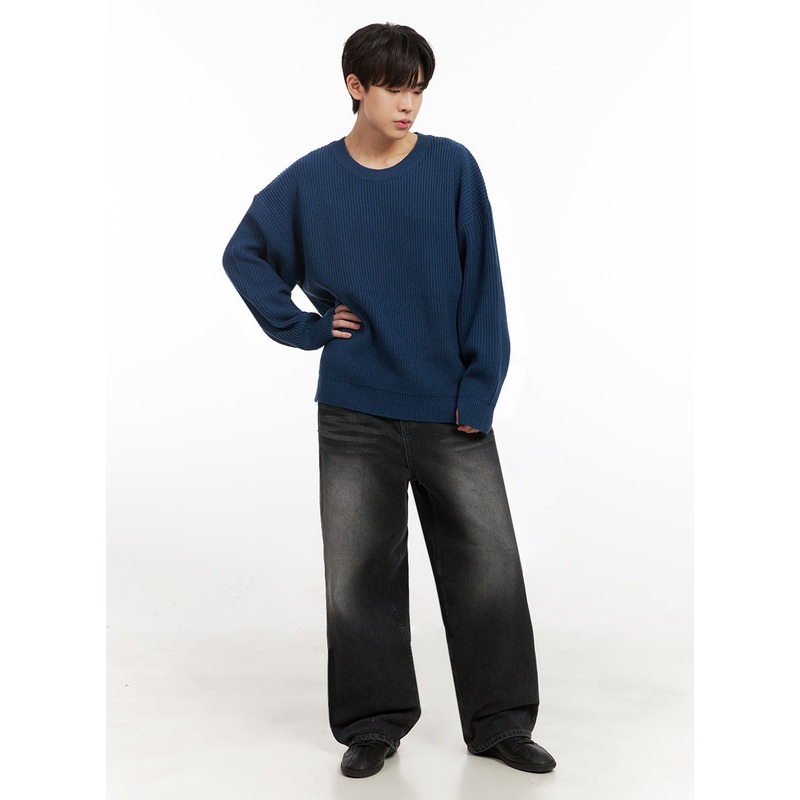 Men’s Washed Relaxed-Fit Jeans IJ517 Black 1XS