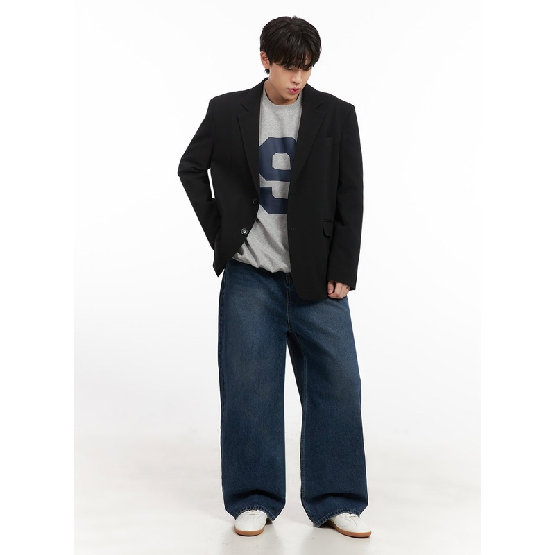 Men’s Washed Wide-Fit Denim Jeans IJ517 Dark blue S