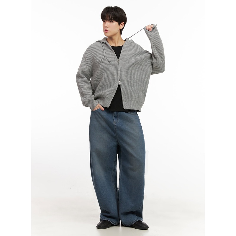 Men’s Washed Wide-Fit Jeans IJ517 Blue S