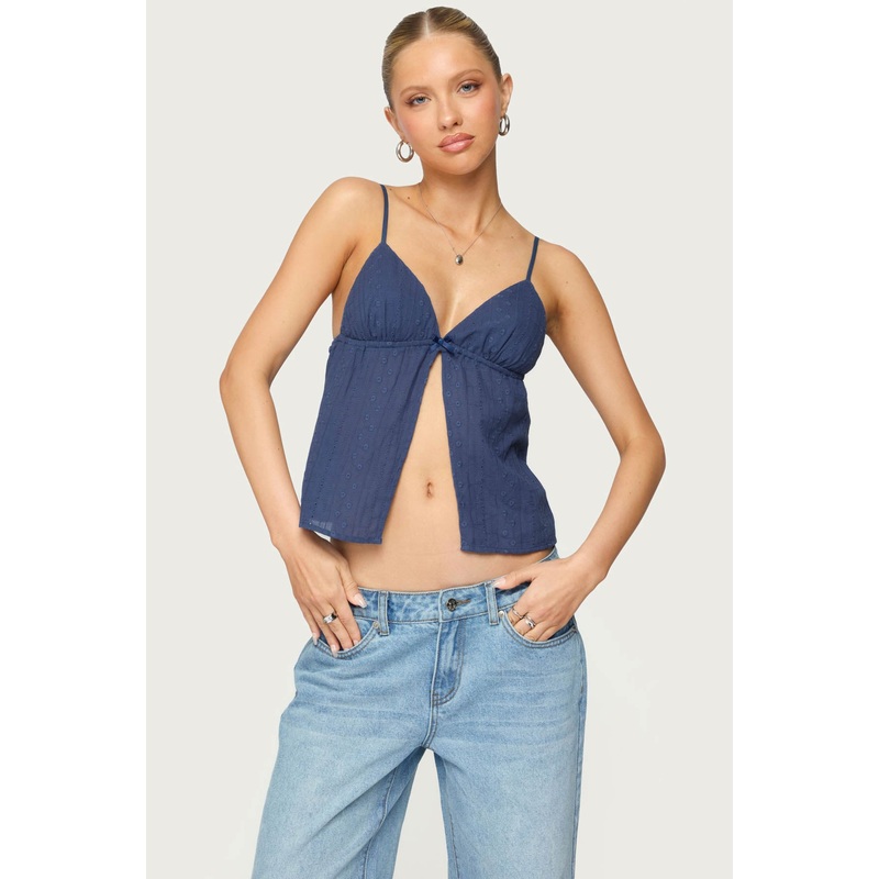 Otis Eyelet Split Front Tank Top NAVY XS