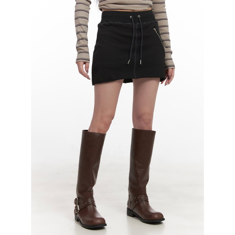 Zipper Pocket Comfy Mini Skirt CJ517 Black S/M