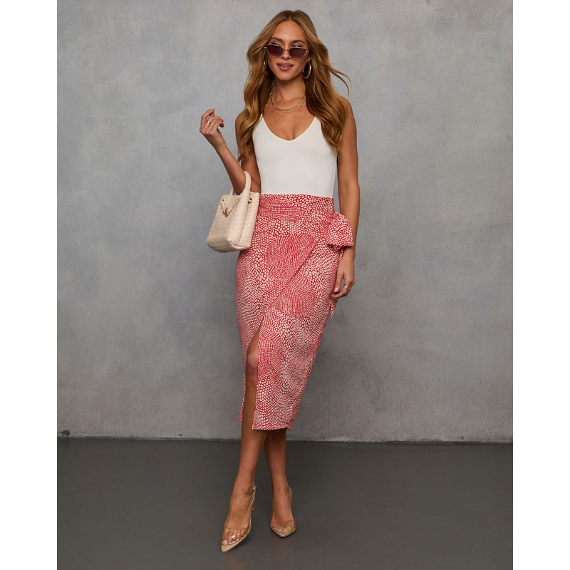 Ayra Printed Midi Skirt Red S