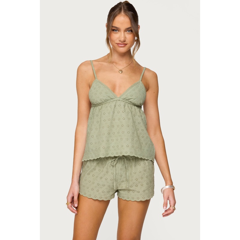 Talula Eyelet Babydoll Top OLIVE XS