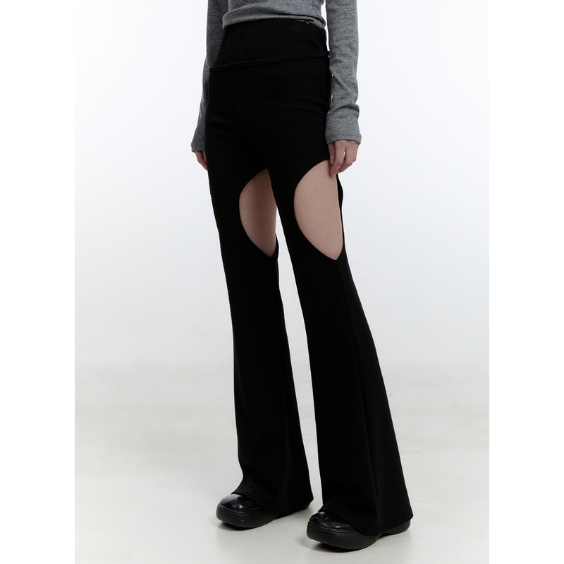 Thigh Cut-Out Flared Leggings CJ521 Black S/M