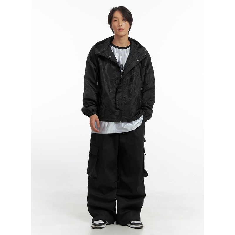 Men’s Cargo Maxi Wide Leg Pants IO402 Black M/L