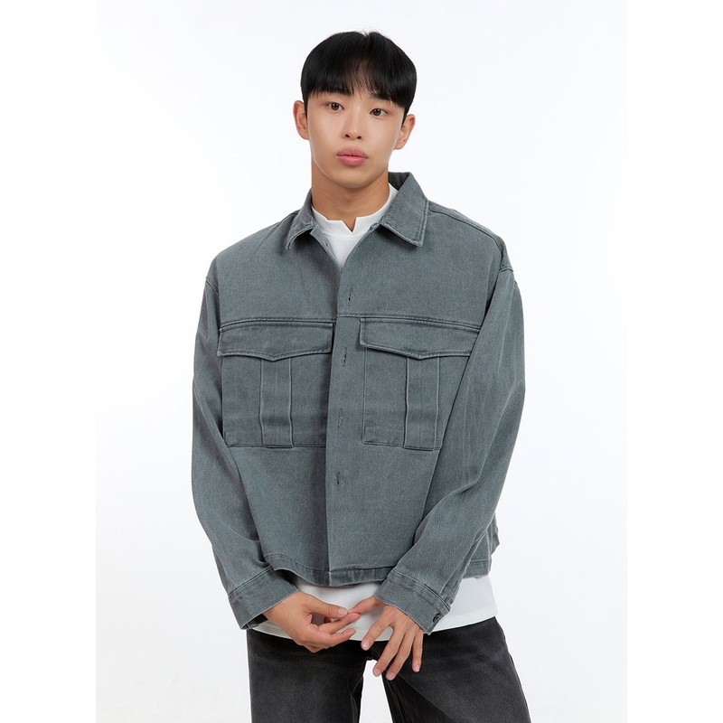 Men’s Washed Crop Pocketed Cotton Jacket IG422 Gray M/L