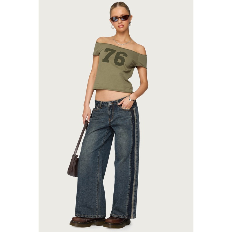 Petite Contrast Panel Low Rise Jeans DARK BLUE XS