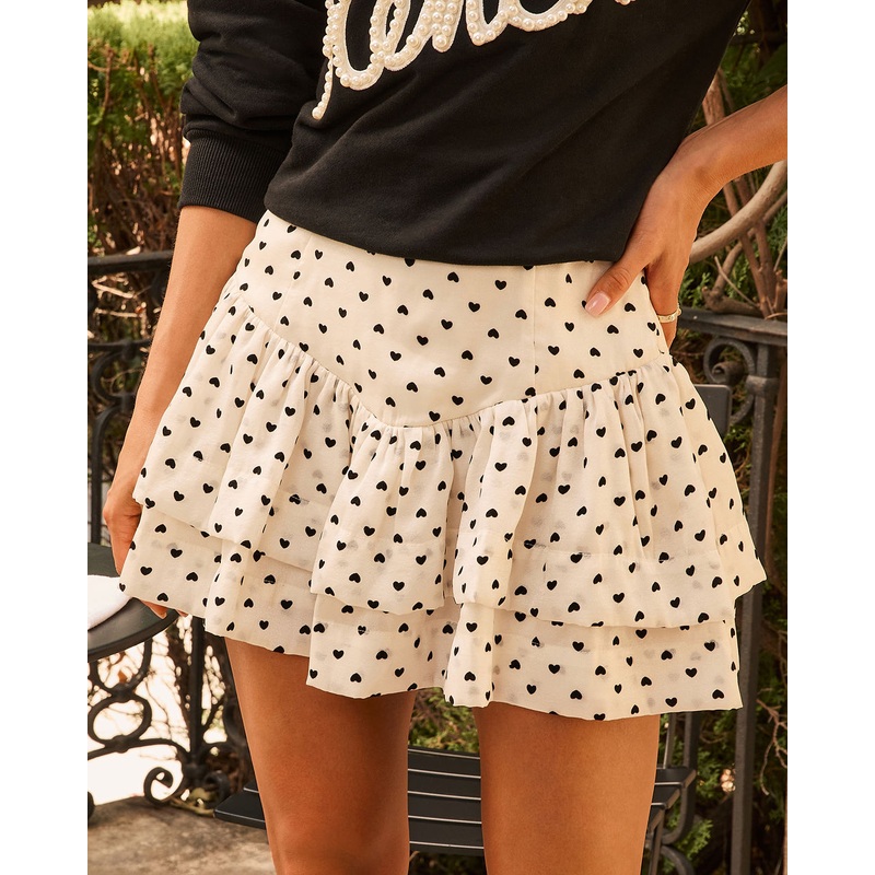 Untamed Love Ruffle Heart Mini Skirt Cream/Black S