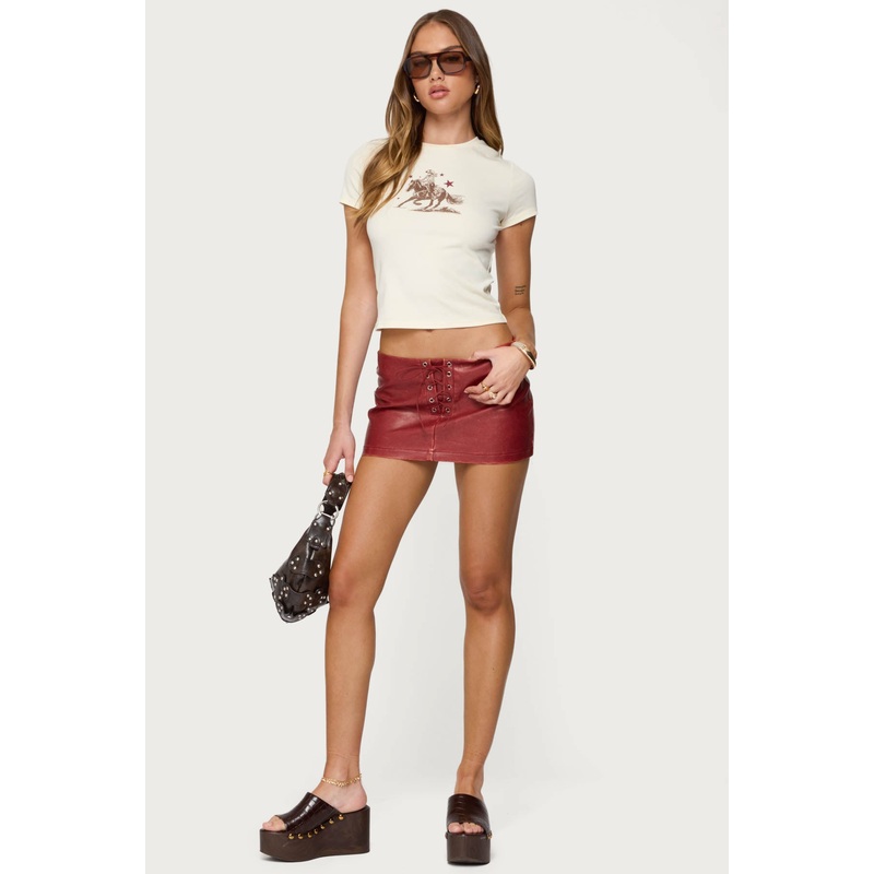 Lace Up Faux Leather Mini Skort BORDU XS