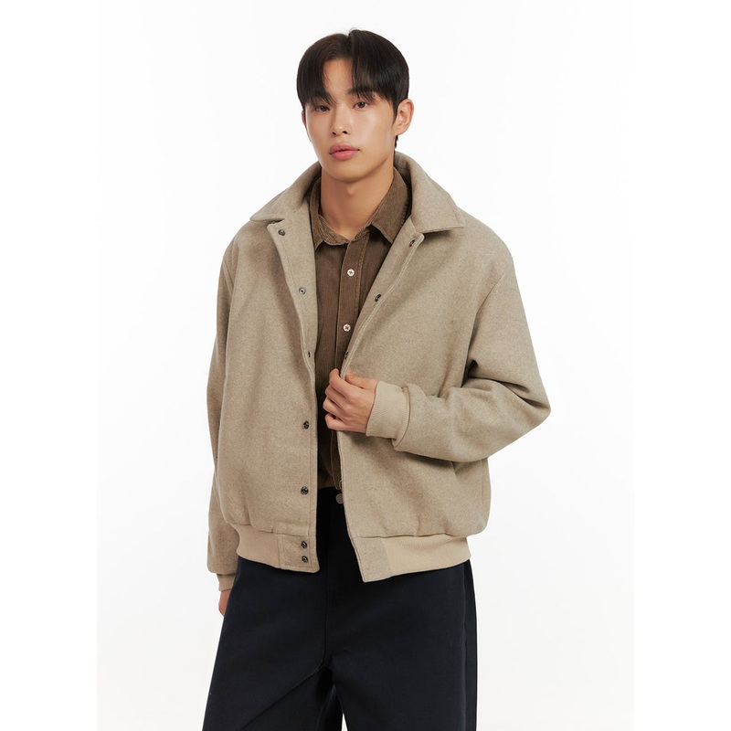 Men’s Solid Collar Wool Jumper ID413 Light beige M/L