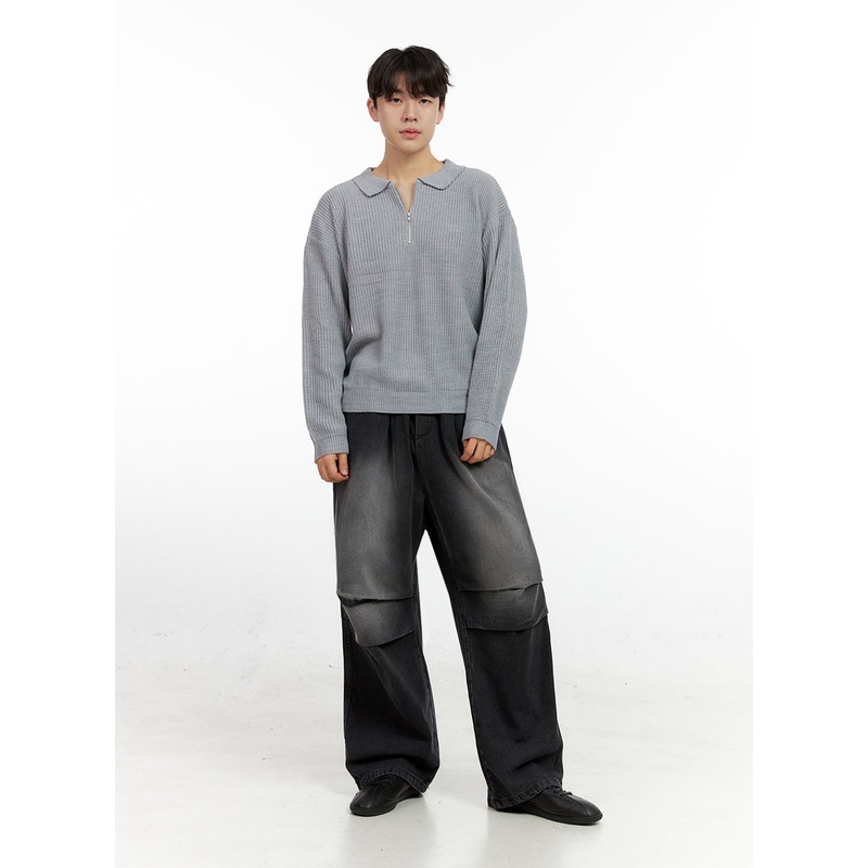 Men’s Vintage Pintuck Wide Leg Jeans IN422 Black M/L