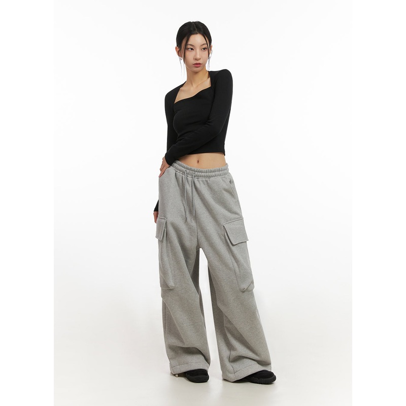 Warm Wide-Leg Cargo Sweatpants ID431 Gray M/L