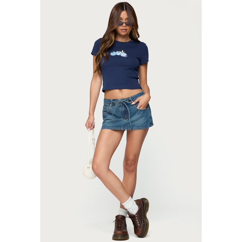 Ziggie Tie Front Denim Mini Skort DARK BLUE XS