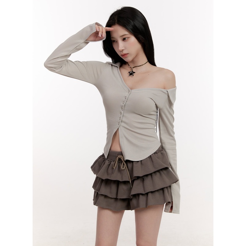 Asymmetric Buttoned Slim-Fit Cardigan CJ531 Light gray S/M