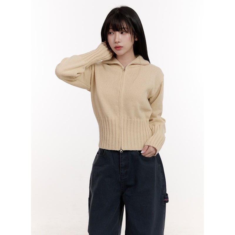 Cozy Zip-Up Sweater Cardigan CJ531 Light beige S/M