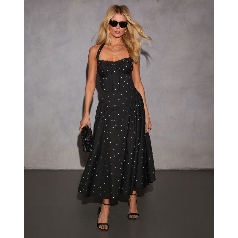 Everwood Halter Corset Midi Dress Black/White XS