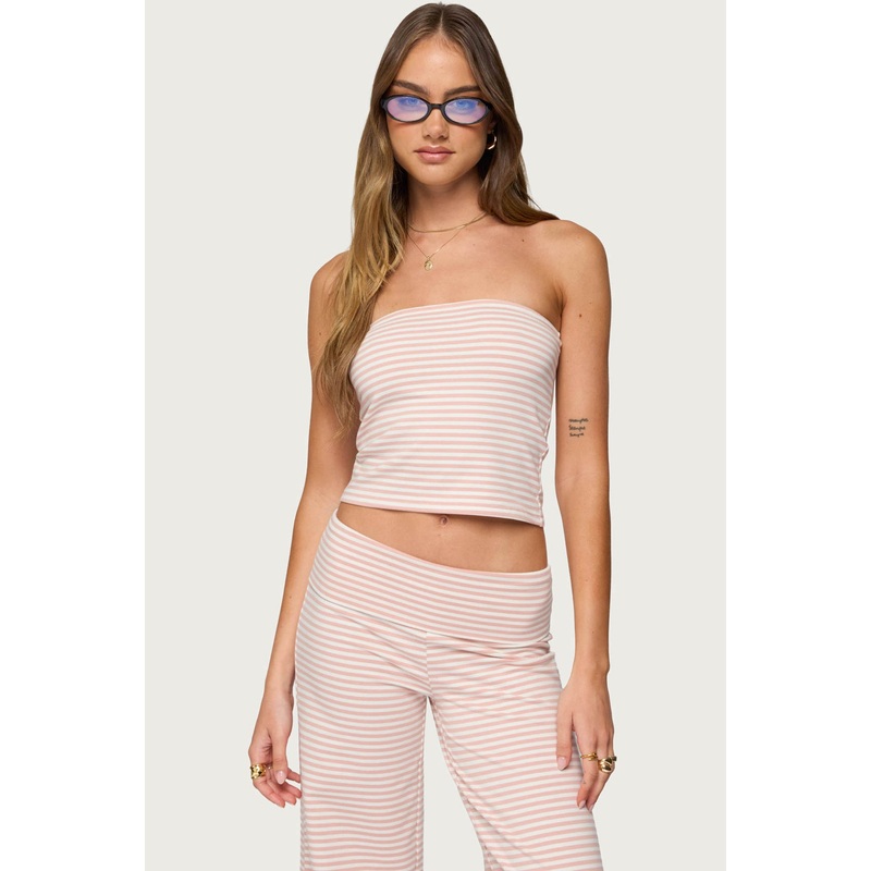 Lilah Striped Tube Top PINK AND WHITE XS