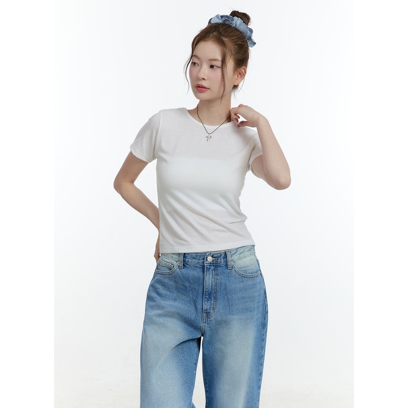 Basic Short Sleeve Top CF503 Light beige S/M