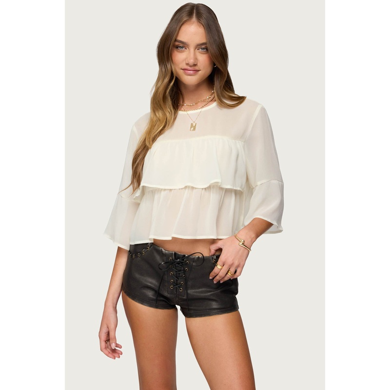 Missey Ruffled Chiffon Top CREAM XS