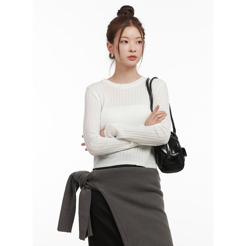 Ribbed Cropped Sweater IF505 White S/M