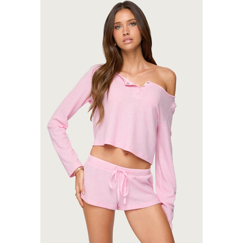 Teddy Cropped Waffle Top LIGHT PINK XS