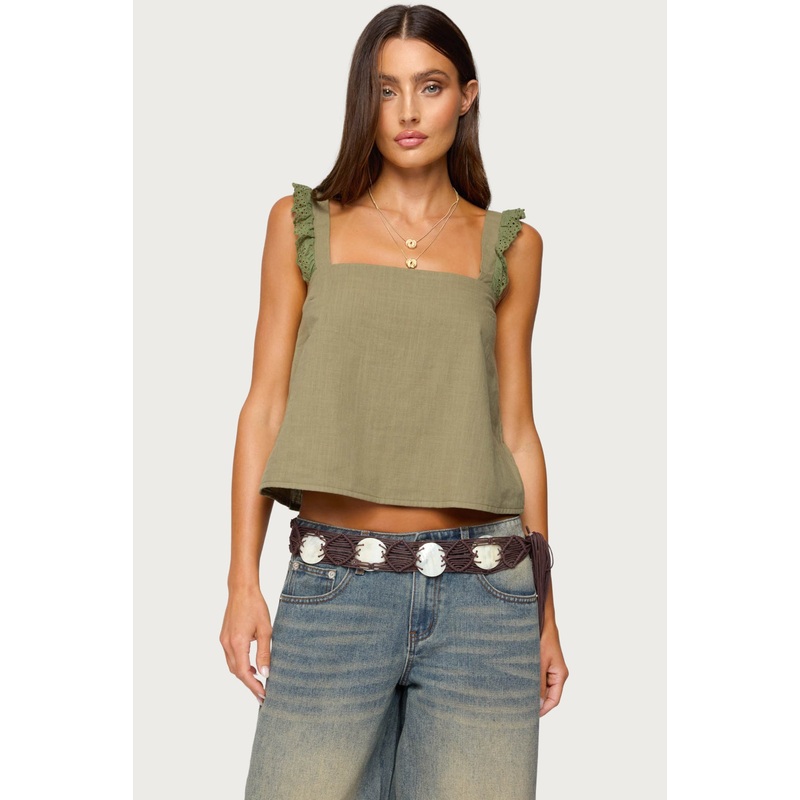 Viviana Linen Look Top OLIVE XS
