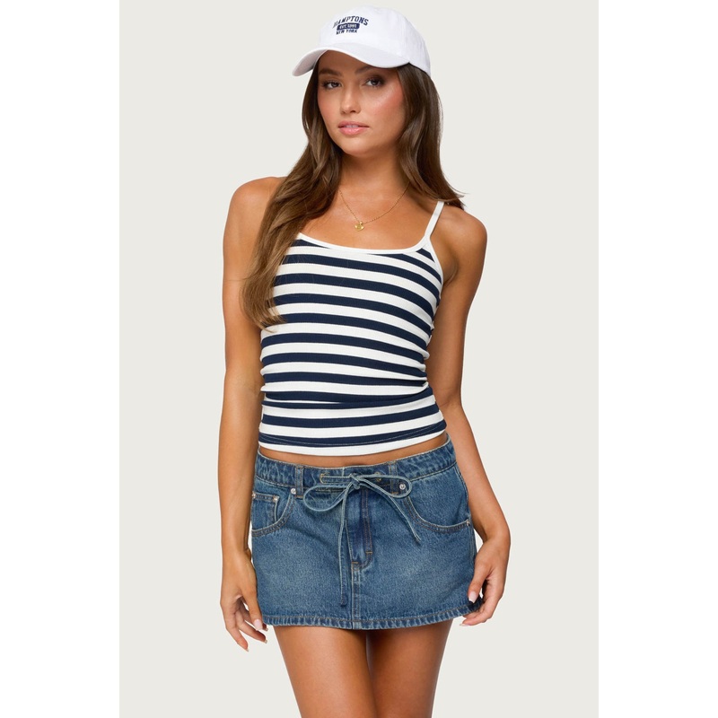 Bailee Striped Ribbed Tank Top NAVY AND WHITE XS