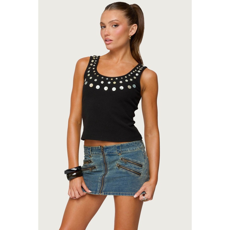 Beach Babe Scoop Tank Top BLACK WASHED XS
