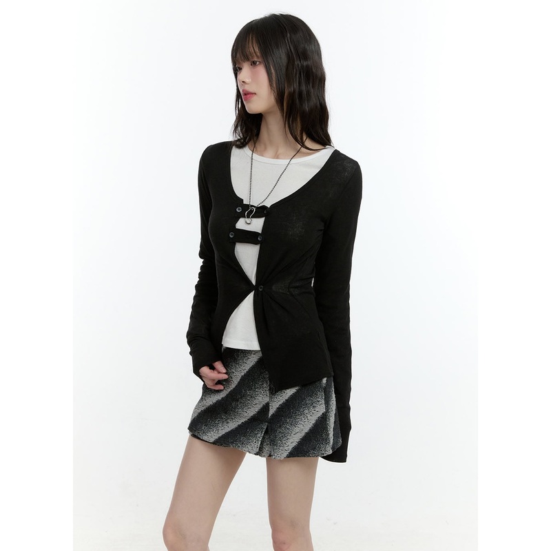 Buttoned Slim-Fit Cardigan CF507 Black S/M