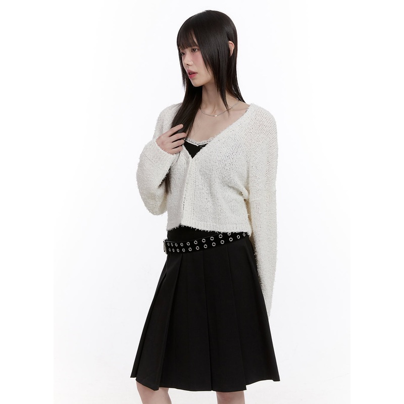 Cozy Buttoned Crop Cardigan CF512 White S/M