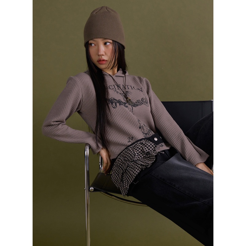 Cozy Graphic Print Hooded Sweatshirt IF511 Dark brown S/M