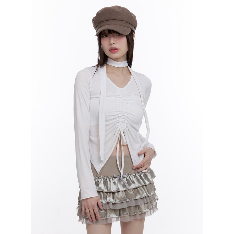 Gathered Slim-Fit Long Sleeve Top CF512 White S/M
