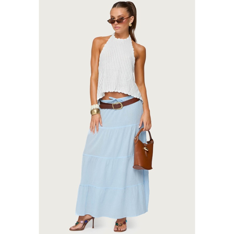 Kaila Cotton Tiered Maxi Skirt LIGHT BLUE XS